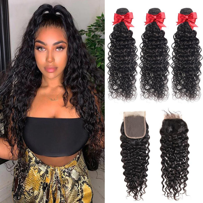 3 Bundles Water/Natural Wave With 5x5 Lace Closure