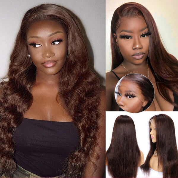 4x4 13x4 Lace Front Wigs #4 Dark Brown Colored Human Hair Wigs
