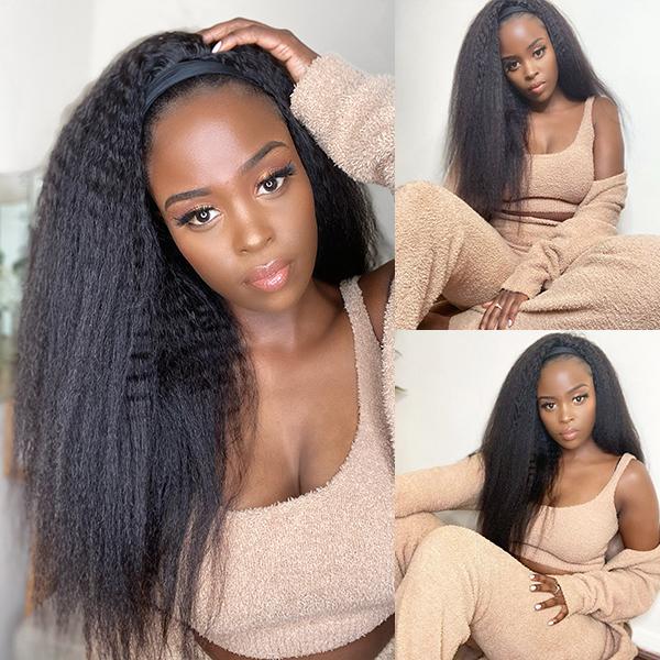 Kinky Straight Headband Wigs Human Hair Half Wig With Headband