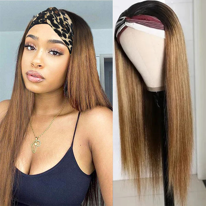 Blonde Hair Ombre Half Wig With Headband #1B/412 Color