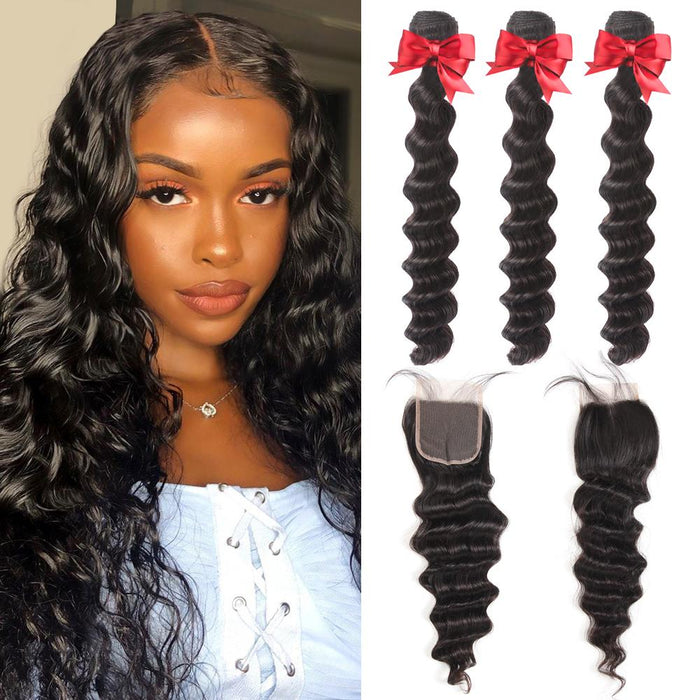 3 Bundles Loose Deep With 4x4 Lace Closure
