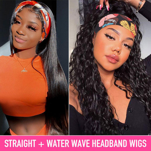2 For 1 Water Wave And Straight Human Hair Headband Wigs