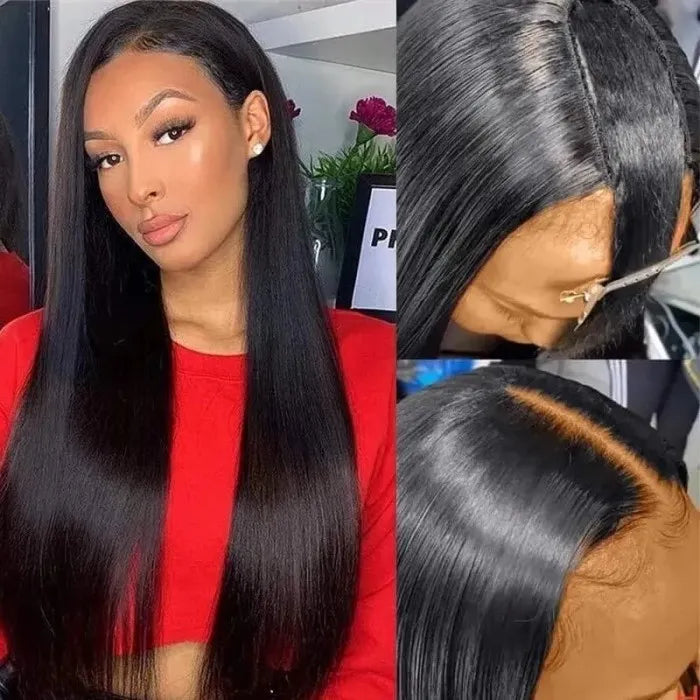 Straight  U Part Human Hair Wigs Glueless Natural Looking Hairline Beginner Friendly