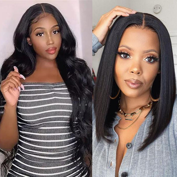 Buy One Get One Free 20 Inch Body Wave T Part Lace Wig And 12 Inch Straight Bob 13x4 Lace Frontal Wigs Quality Human Hair Wigs