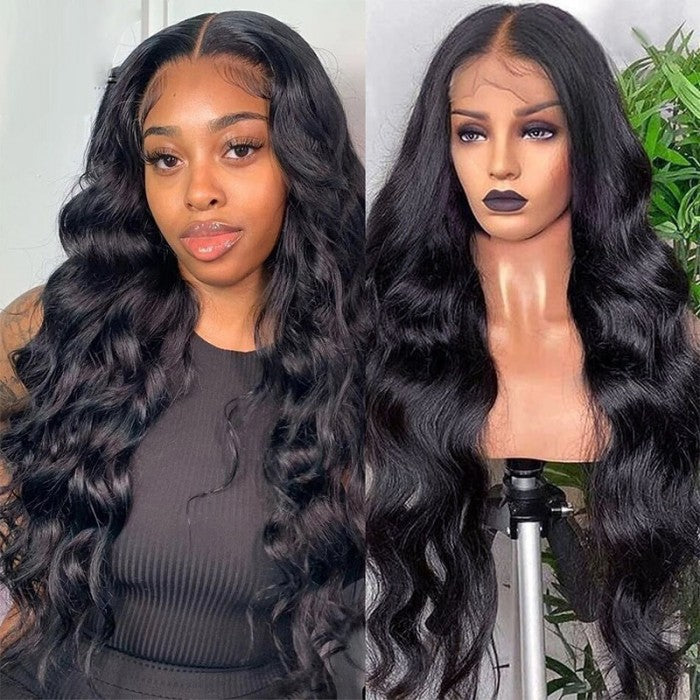 Lace Front Body Wave Wig 150% Density T Part Wigs Natural Black Color