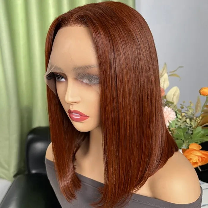 Dark Copper Red T Part Lace Straight Bob Wig
