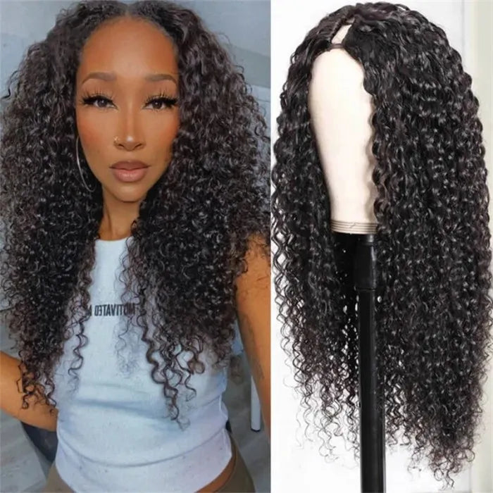 Curly U Part Human Hair Wigs Glueless Natural Looking Hairline Beginner Friendly