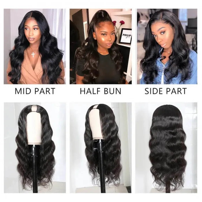 Body Wave U Part Human Hair Wigs Glueless Natural Looking Hairline