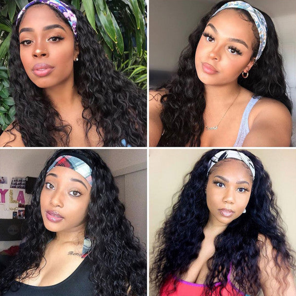Headband Wig Natural Black Deep Wave Glueless Wigs Fashion Half Wig