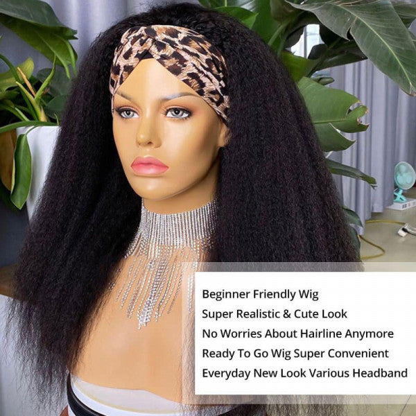 Kinky Straight Headband Wigs Human Hair Half Wig With Headband
